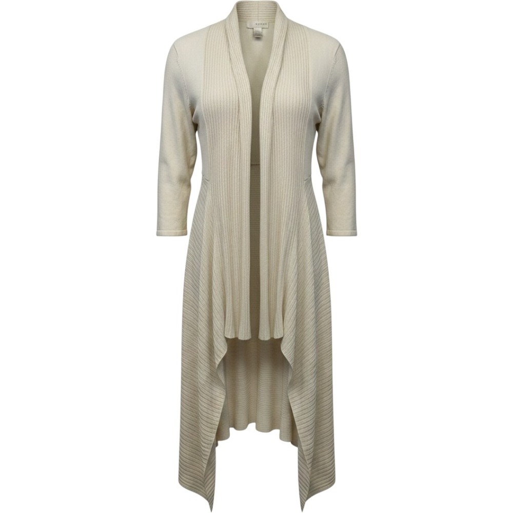 Minimalist Kenar Womens Large Cream Ribbed Waterfall High Low Cardigan